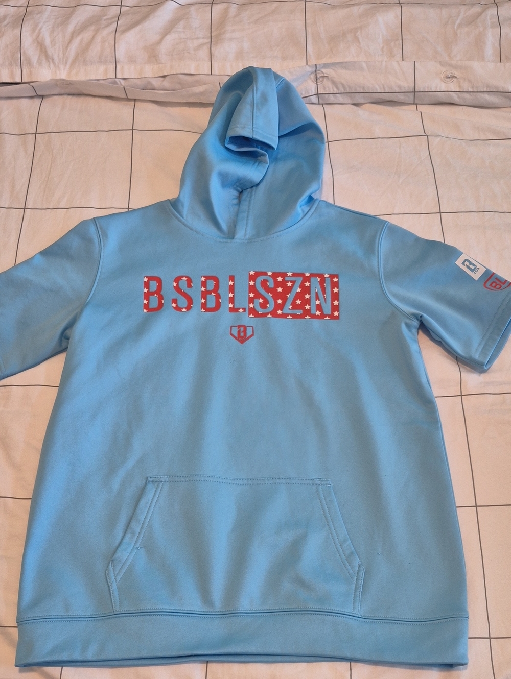 Light Blue Kids Hoodie with Red Graphic